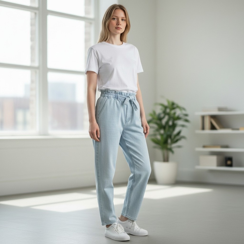 Rag & Bone Miramar Paperbag Waist Pants Light Indigo Linen WDD22P2901KOLL 29